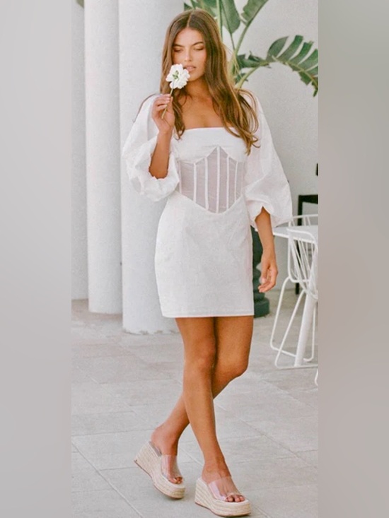 NWT SABO Luxe Australia Brielle Off-Shoulder Corset Mini Dress w Balloon Sleeves - Picture 4 of 10